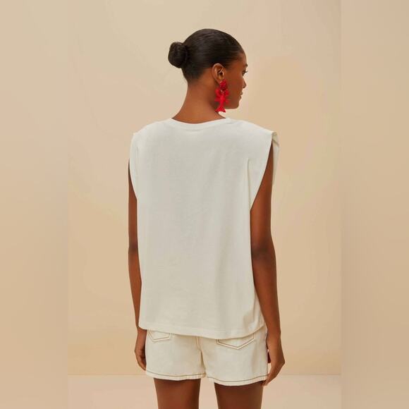 Farm Rio Off-White Cross Stitch Flowers Organic Cotton T-Shirt L - Picture 7 of 9